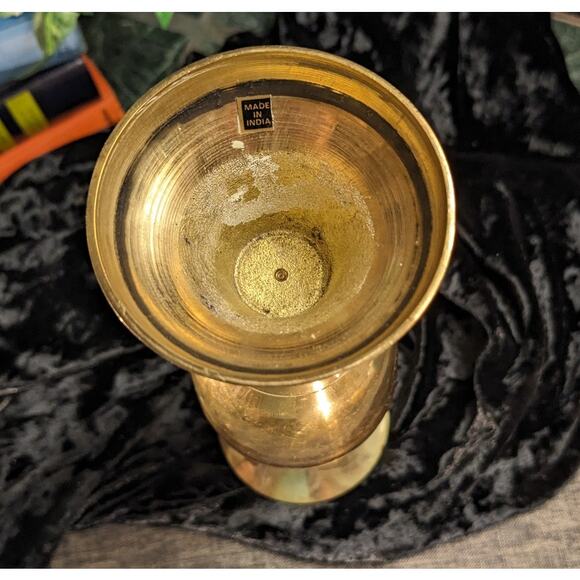 Vintage 10"H Solid Brass Decorative Patina Vase, Handmade in India - Picture 4 of 7